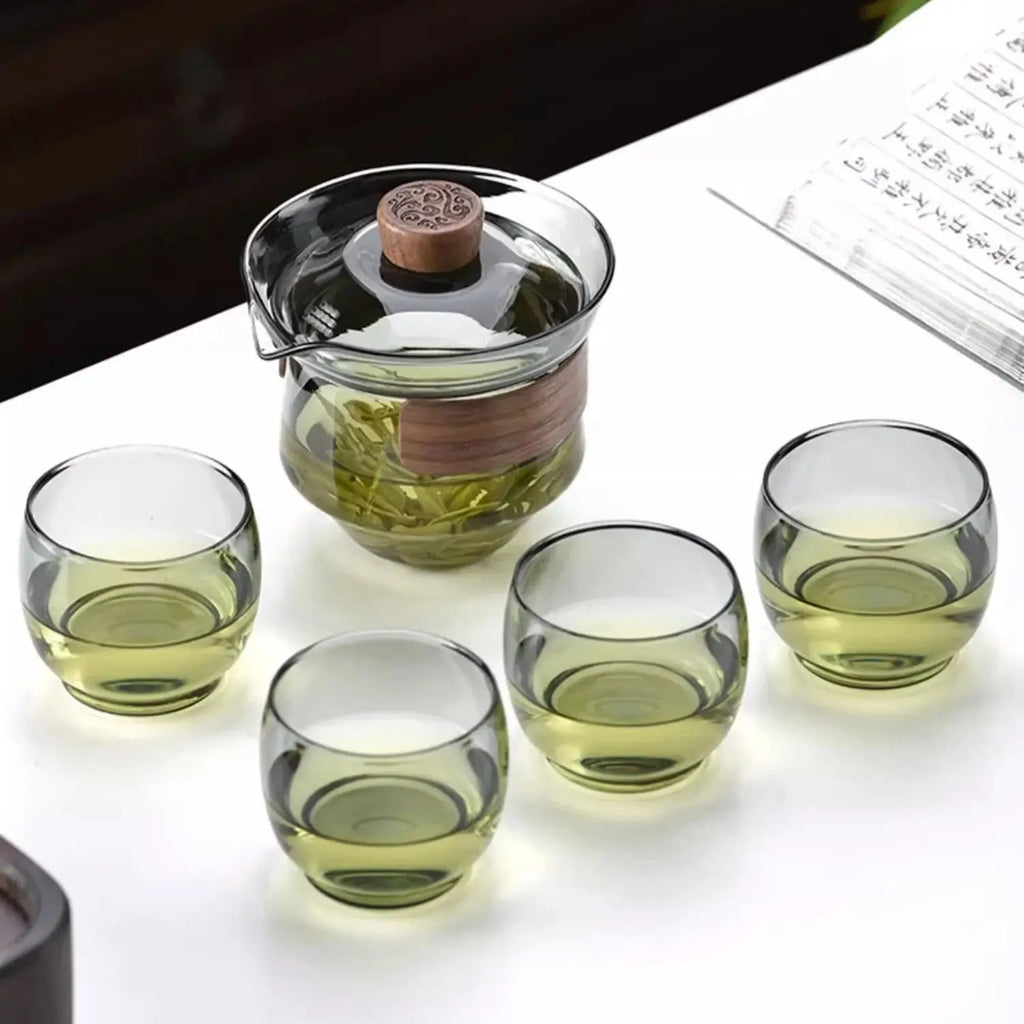 Decorbites™ Teapot Set: Chinese Kung Fu Tea Bamboo Tray & Quick Drain uncategorized / needs cleanup with nature-inspired artwork - product view 4