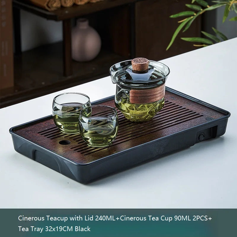 Decorbites™ Teapot Set: Chinese Kung Fu Tea Bamboo Tray & Quick Drain uncategorized / needs cleanup with nature-inspired artwork - product view 9