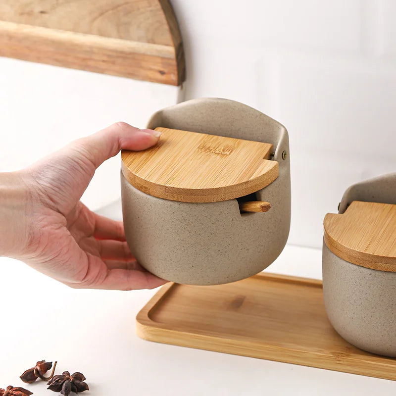Decorbites™ Seasoning Jar Set with Bamboo Lid and Spoon uncategorized / needs cleanup with nature-inspired artwork - product view 3
