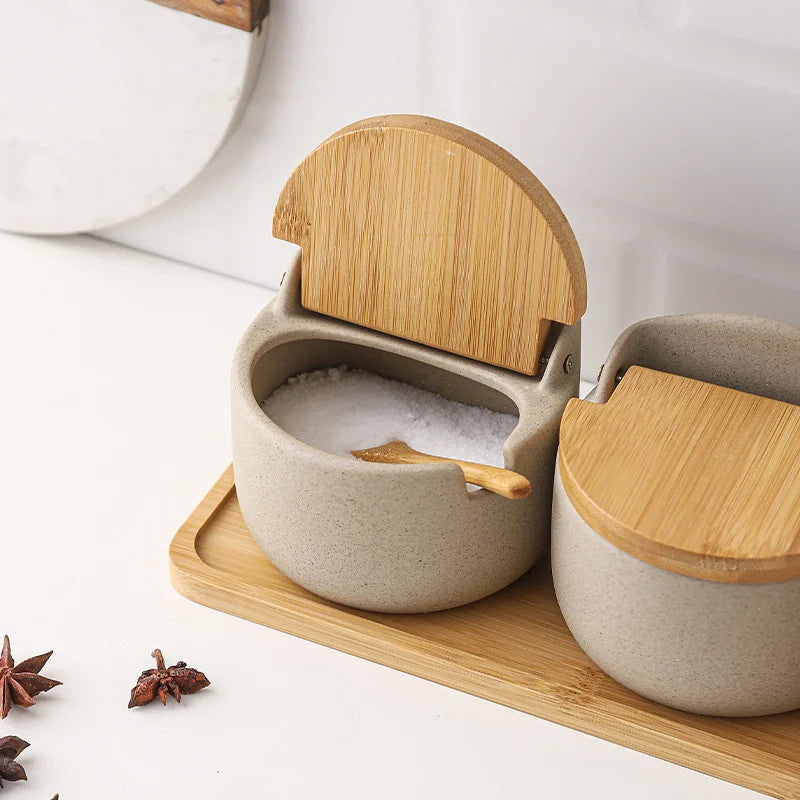 Decorbites™ Seasoning Jar Set with Bamboo Lid and Spoon uncategorized / needs cleanup with nature-inspired artwork