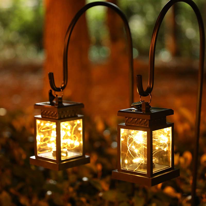 Set of 2 Solar Lantern Lights battery operated lamps with nature-inspired artwork - product view 2