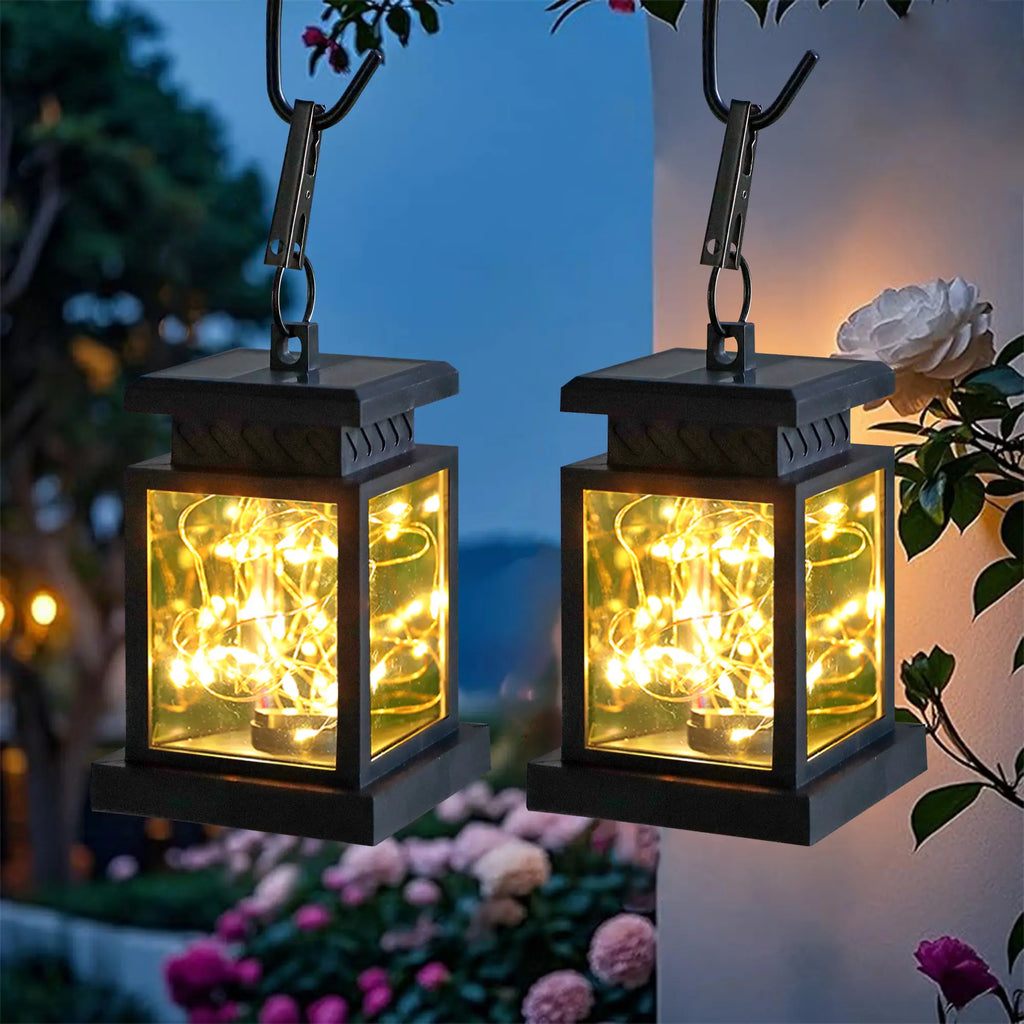 Set of 6 Solar Lantern Lights battery operated lamps with nature-inspired artwork - product view 4