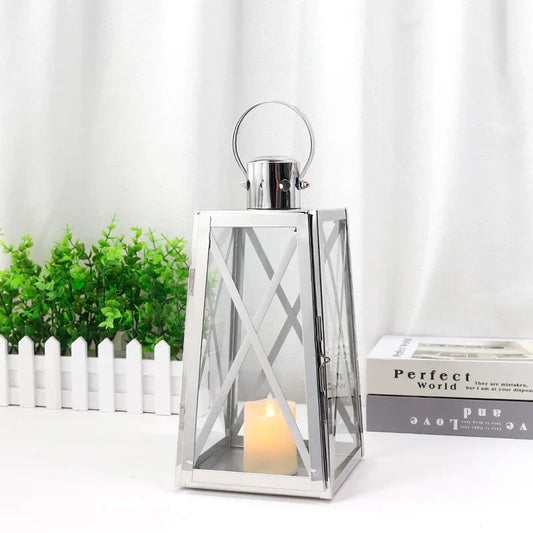 12''H Stainless Steel Decorative Lantern (Trapezoid)