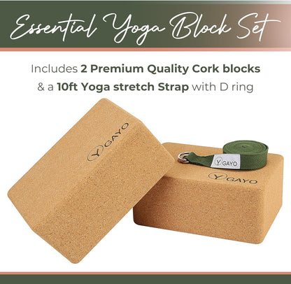 Sustainable Large Cork Yoga Blocks & Strap Set yoga cork blocks with nature-inspired artwork - product view 5