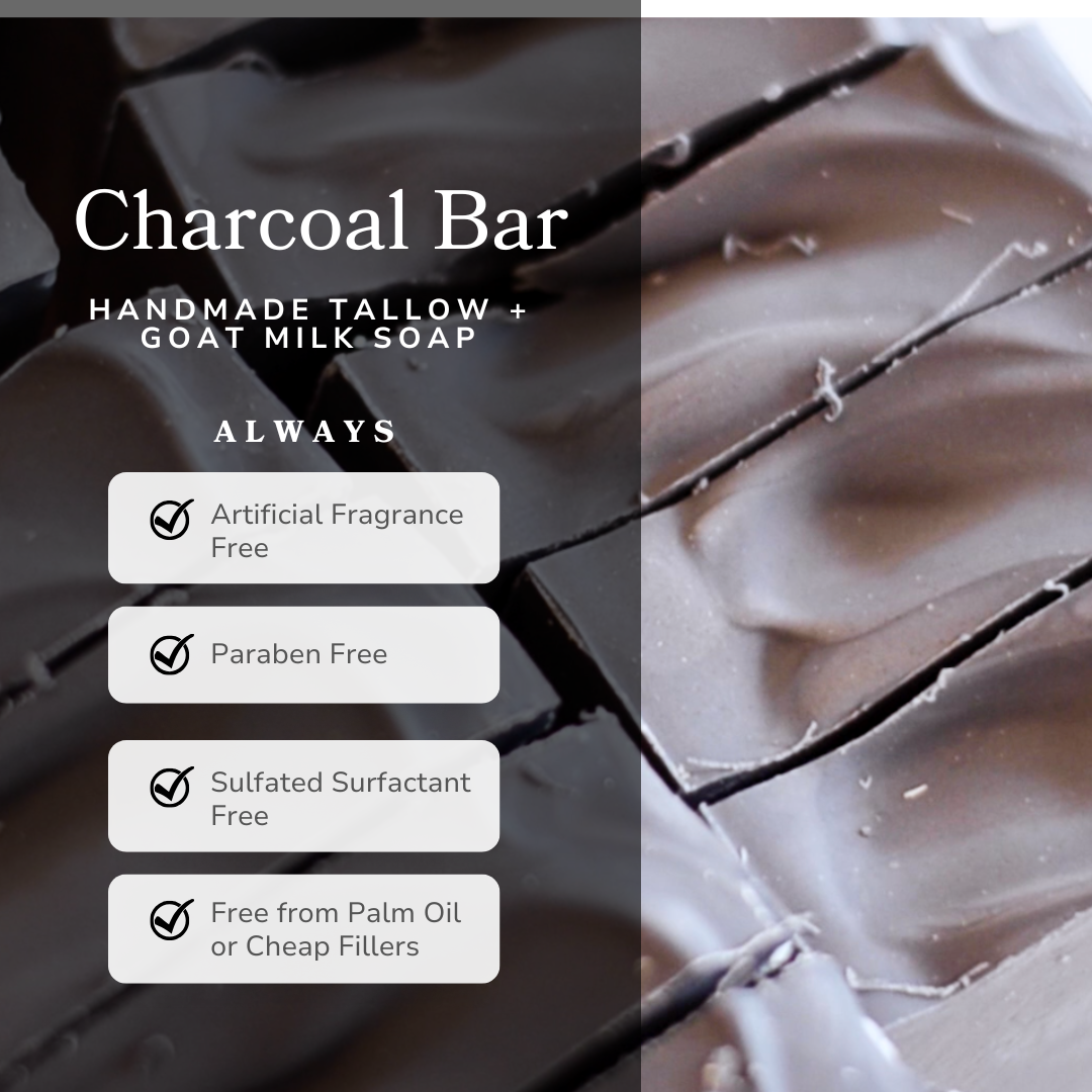 Clarifying Charcoal Bar Handmade Tallow and Goat Milk Soap Bar bar soap with nature-inspired artwork - product view 4