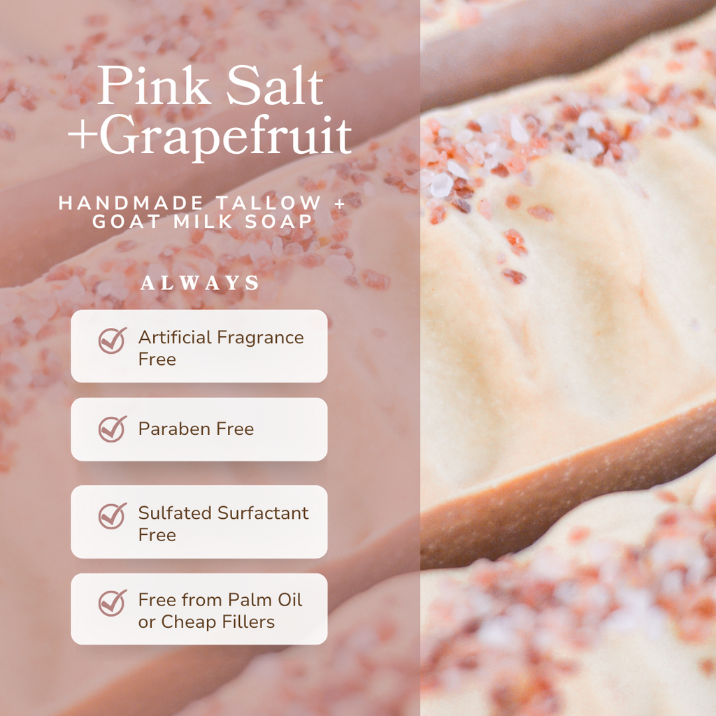 Pink Salt + Grapefruit Cleansing Bar Handmade Tallow and Goat Milk bar soap with nature-inspired artwork - product view 3