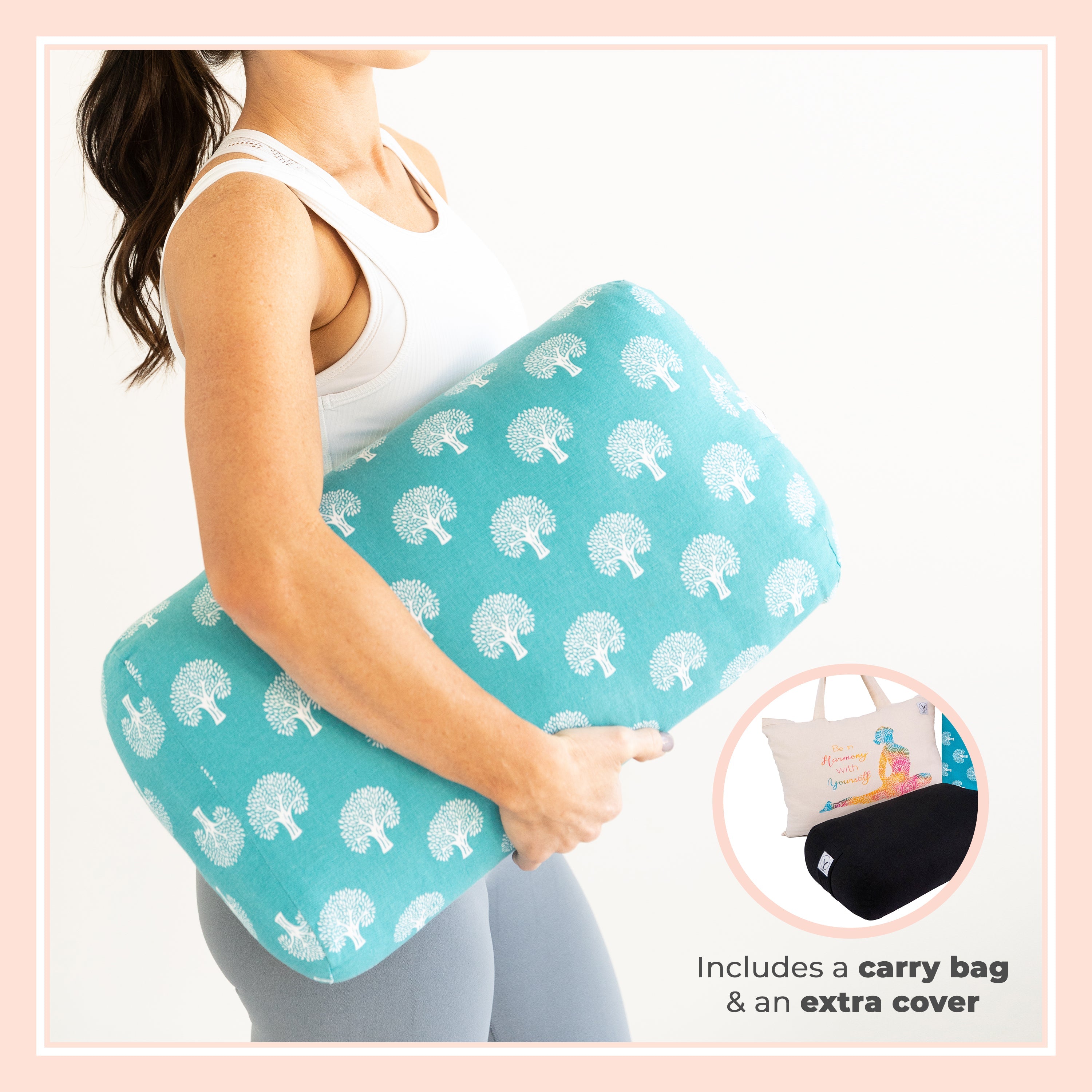 Organic Cotton Size Yoga Bolster Set yoga bolster with nature-inspired artwork - product view 2