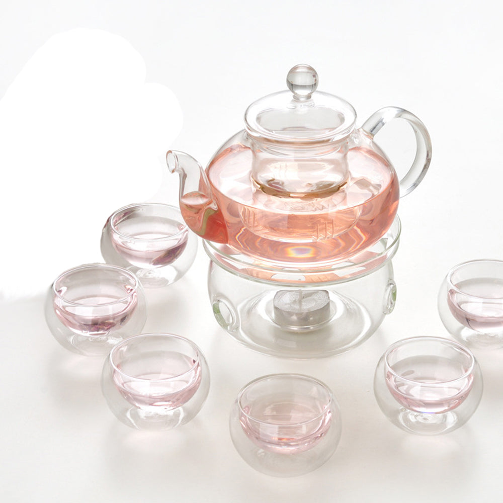 Tea Set of Tea Pot with Infuser + Warmer and 6 Double Cups tea set#1 with nature-inspired artwork - product view 3