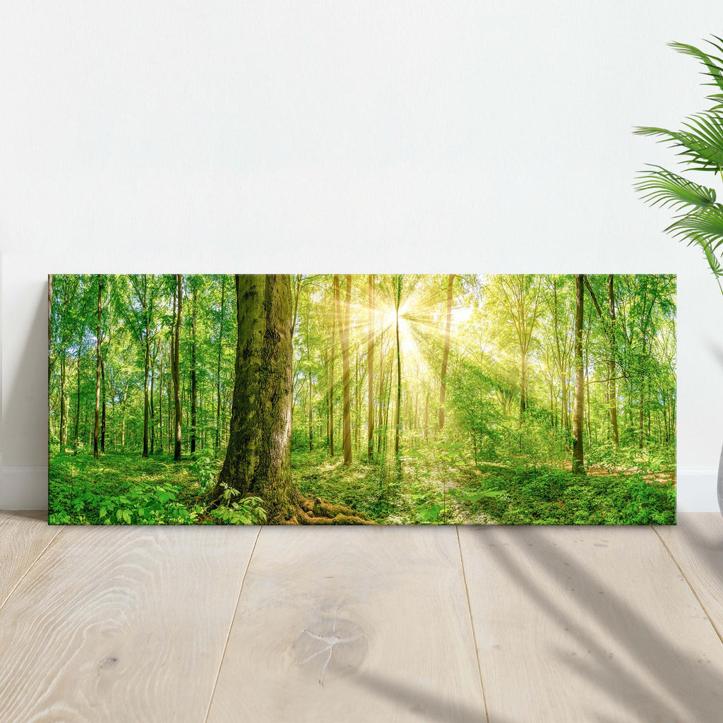 Golden Rays Into the Forest Canvas wall art with nature-inspired artwork