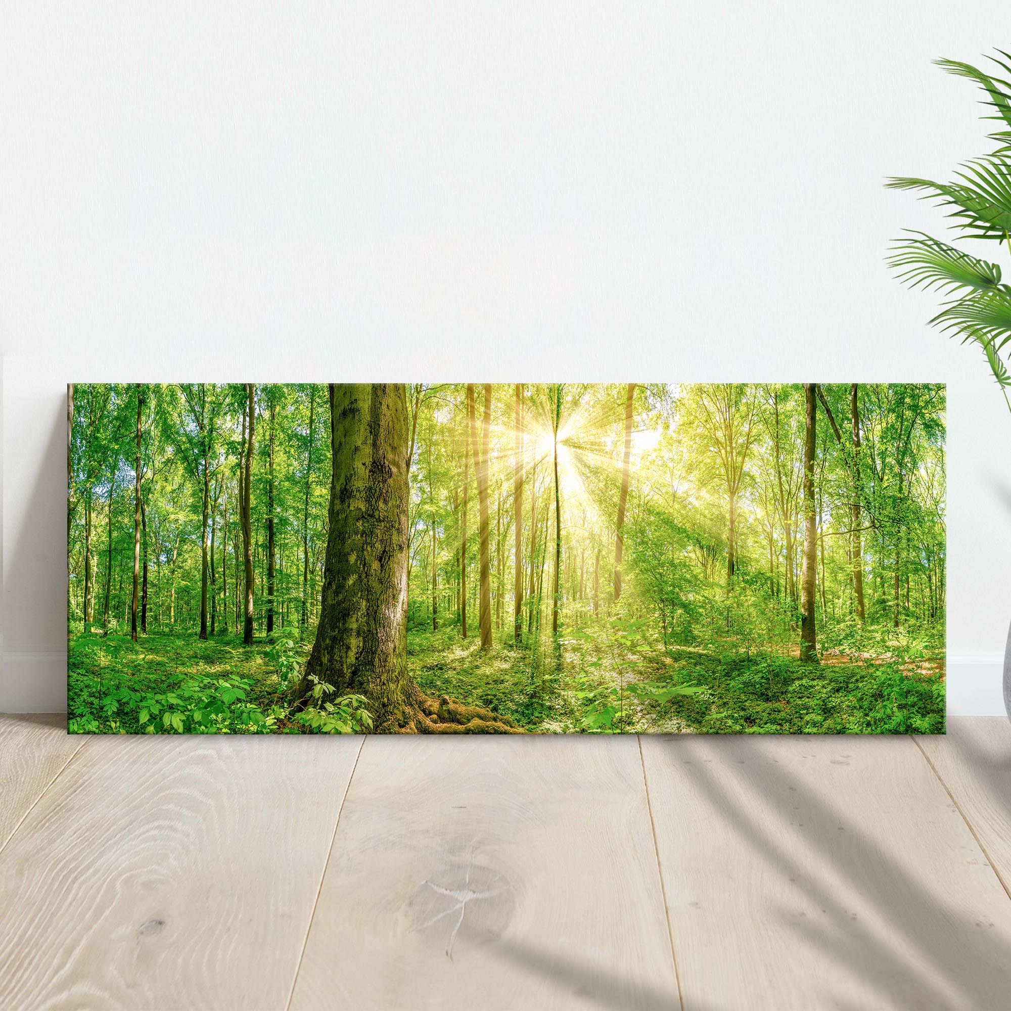 Golden Rays Into the Forest Canvas wall art with nature-inspired artwork