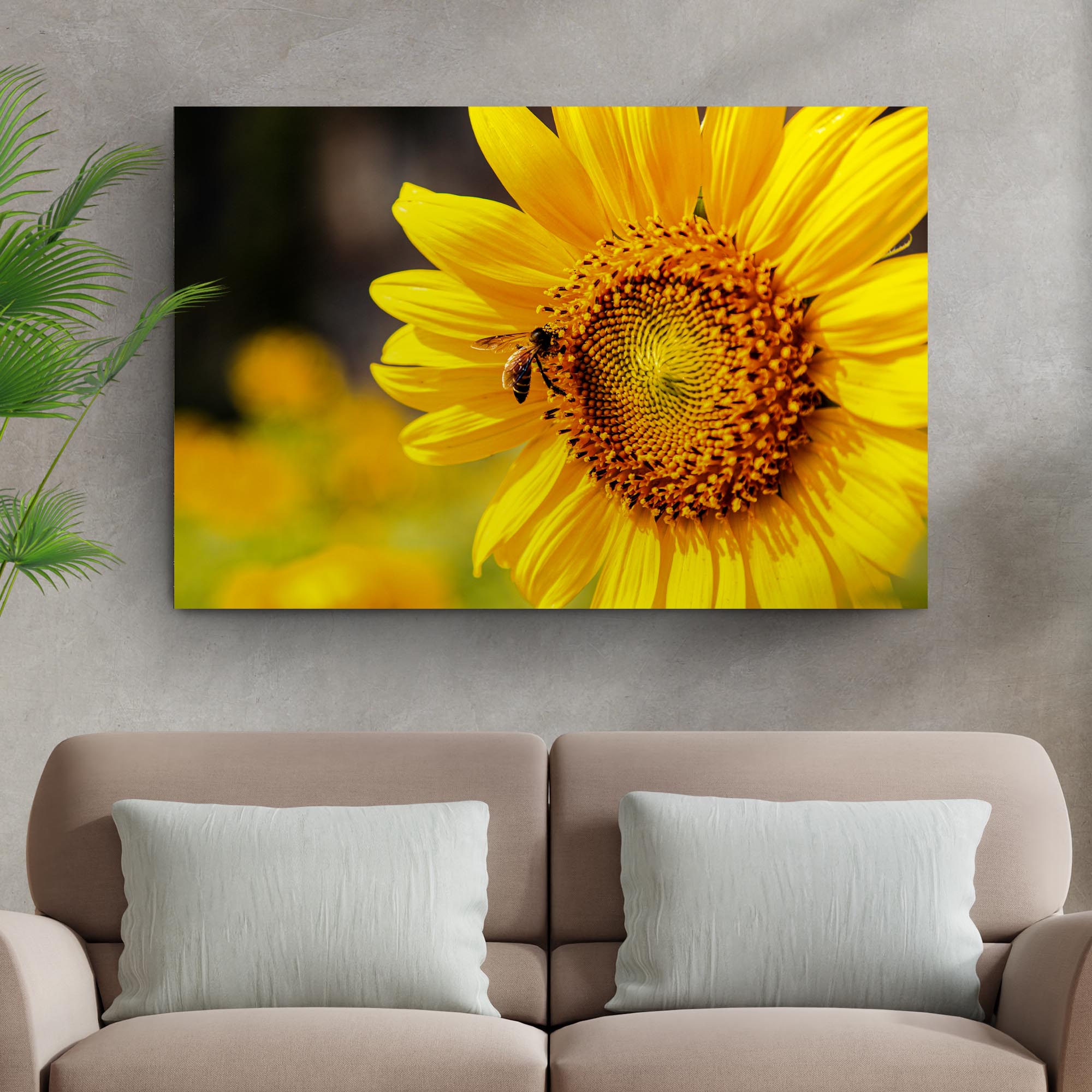 Bee On Sunflower Canvas wall art with nature-inspired artwork
