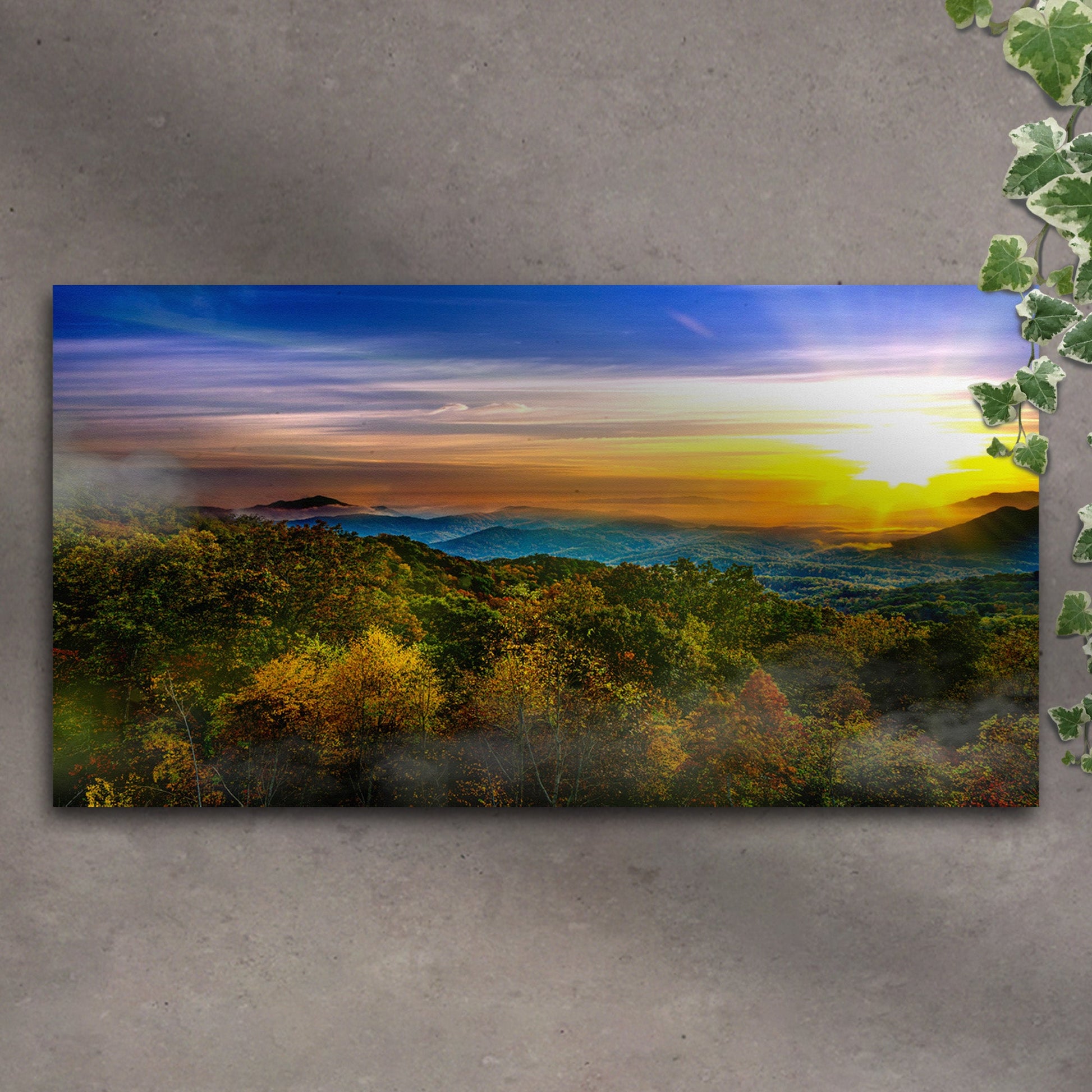 Foggy Mountain At Sunrise Canvas wall art with nature-inspired artwork