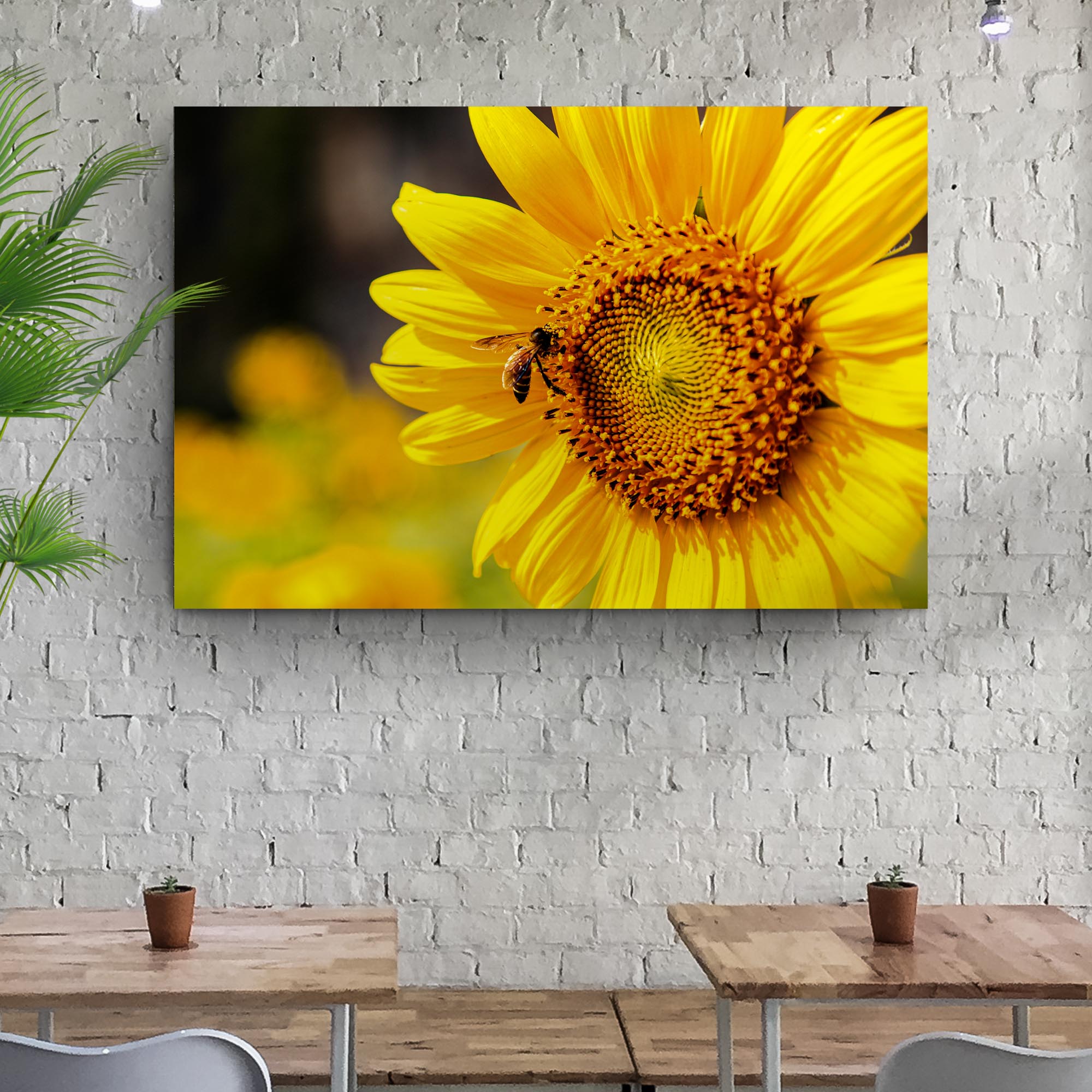 Bee On Sunflower Canvas wall art with nature-inspired artwork - product view 3