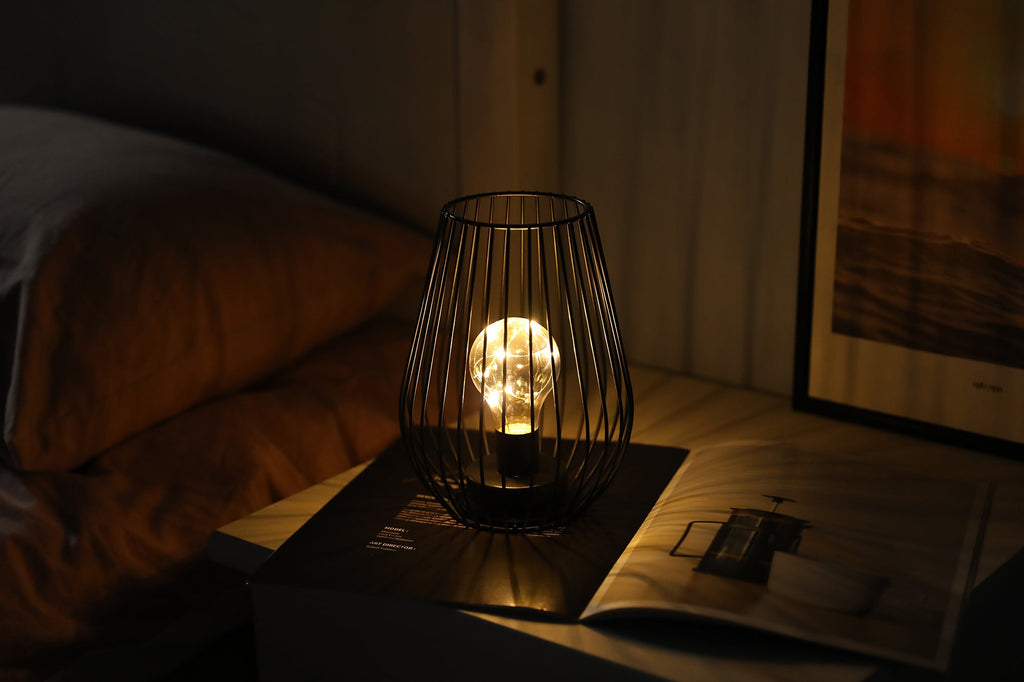 8'' Tall Cage Shapetable Lamp Battery Lanterns battery operated lamps with nature-inspired artwork - product view 4