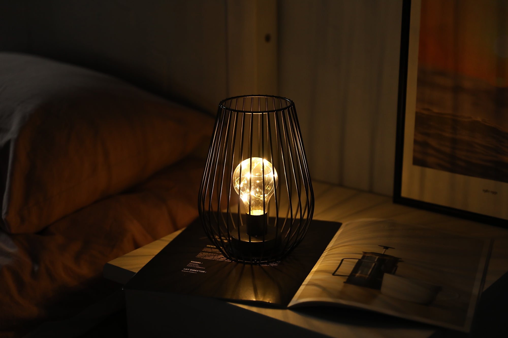 8'' Tall Cage Shapetable Lamp Battery Lanterns battery operated lamps with nature-inspired artwork - product view 4