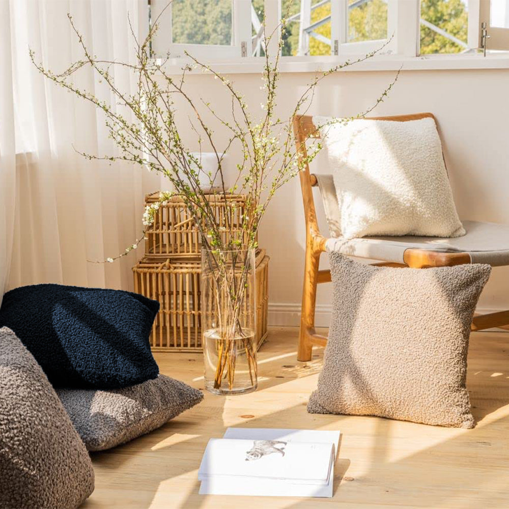 18"x18" Teddy Faux Fluffy Solid Color Full Set of Throw Pillow (with pillow cover with nature-inspired artwork - product view 3