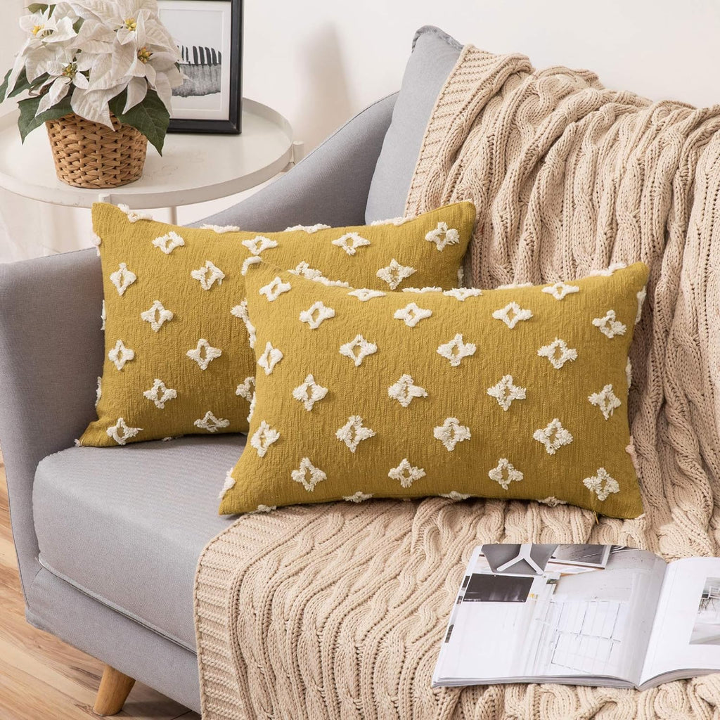 12''x20'' Tufted Floral Lumbar Support 100% Cotton Throw Pillow pillow cover with nature-inspired artwork