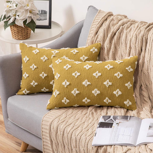 12''x20'' Tufted Floral Lumbar Support 100% Cotton Throw Pillow pillow cover with nature-inspired artwork