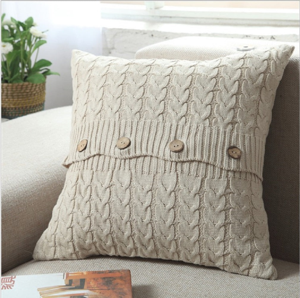 Cable Knit Throw with 3 Buttons Closure, Cover Only Size 18"x18" pillow cover with nature-inspired artwork - product view 3