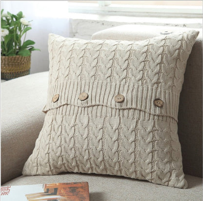 Cable Knit Throw with 3 Buttons Closure, Cover Only Size 18"x18" pillow cover with nature-inspired artwork - product view 3