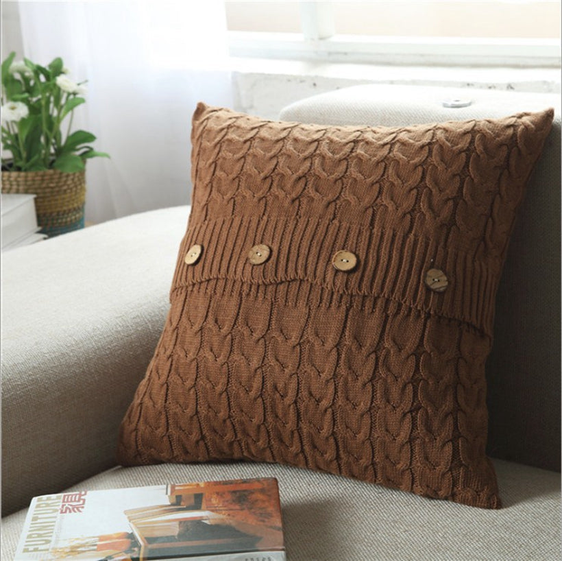 Cable Knit Throw with 3 Buttons Closure, Cover Only Size 18"x18" pillow cover with nature-inspired artwork - product view 7