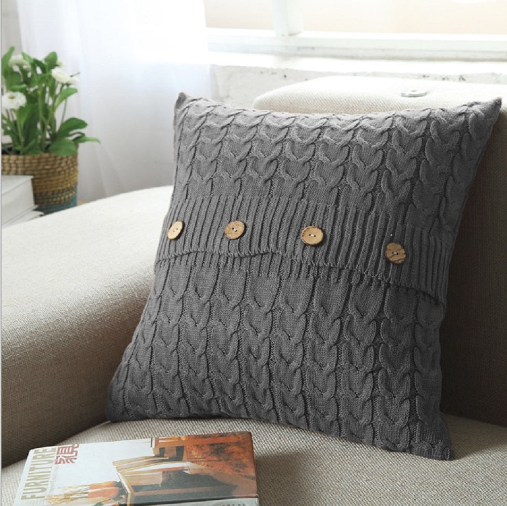 Cable Knit Throw with 3 Buttons Closure, Cover Only Size 18"x18" pillow cover with nature-inspired artwork - product view 4