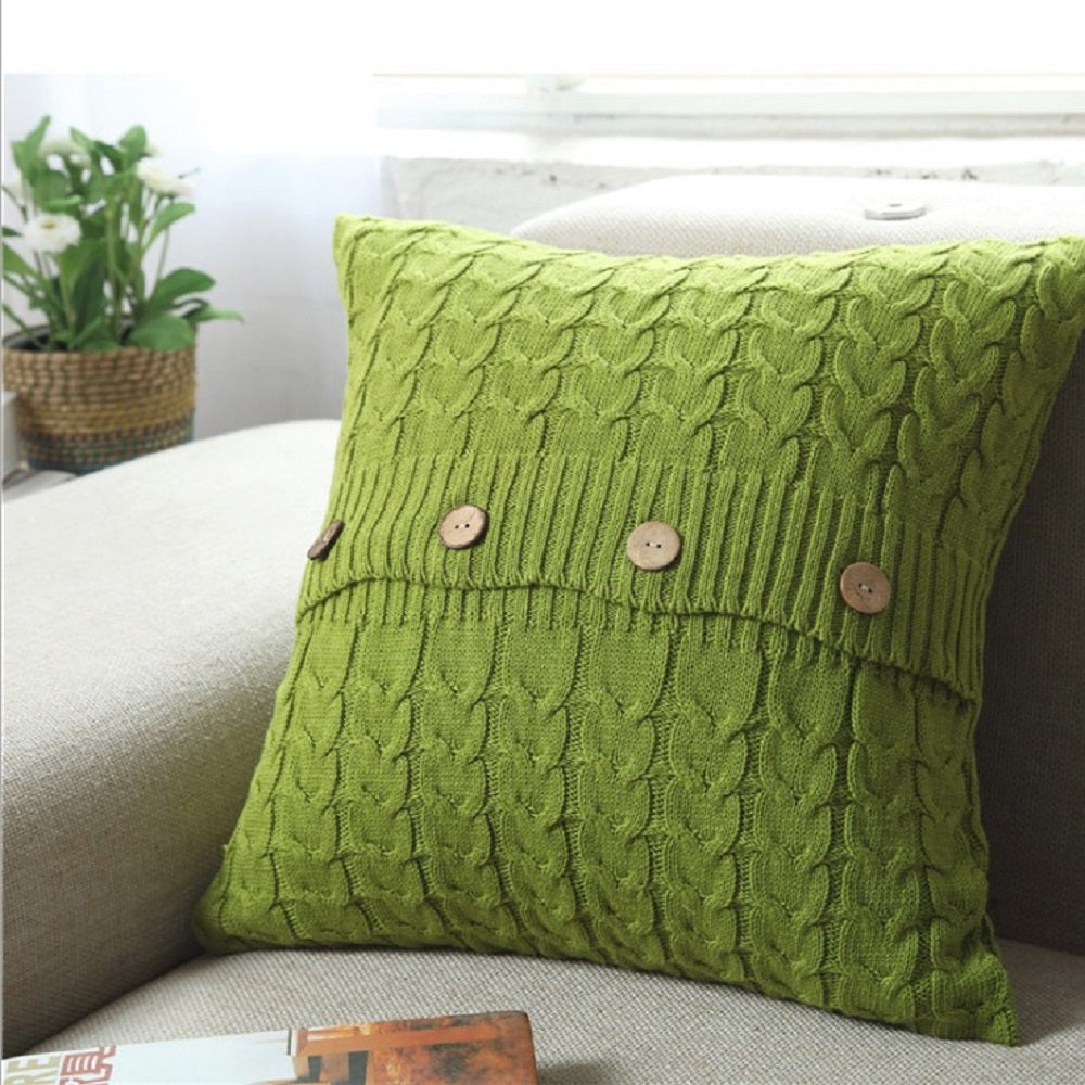 Cable Knit Throw with 3 Buttons Closure, Cover Only Size 18"x18" pillow cover with nature-inspired artwork - product view 5