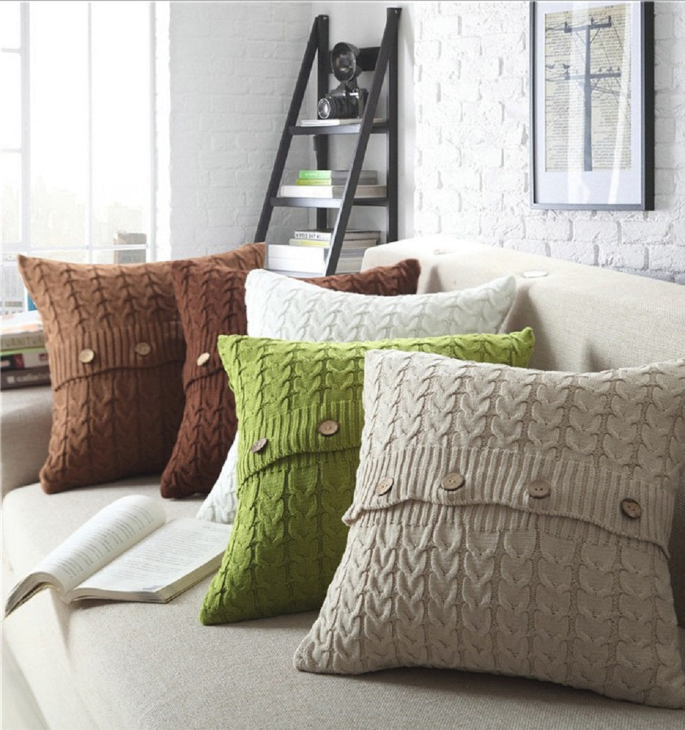 Cable Knit Throw with 3 Buttons Closure, Cover Only Size 18"x18" pillow cover with nature-inspired artwork - product view 2