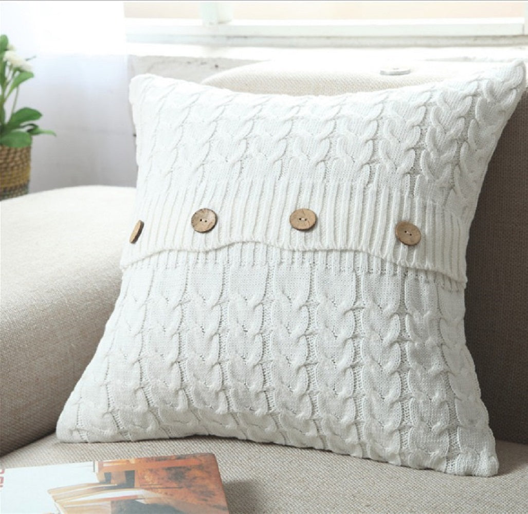 Cable Knit Throw with 3 Buttons Closure, Cover Only Size 18"x18" pillow cover with nature-inspired artwork - product view 6
