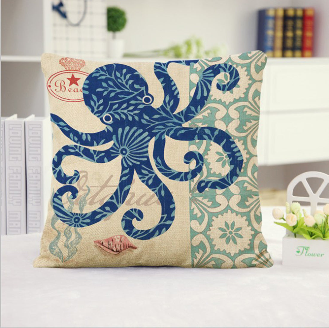 18''x18'' Coastal Print Throw Pillow wall art with nature-inspired artwork - product view 3
