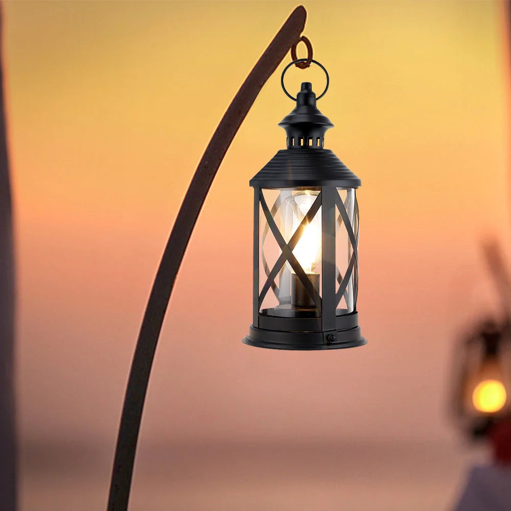 10''Tall Battery Powered Metal Lamp with Hook (Black)