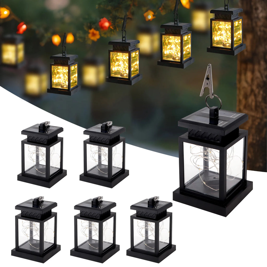 Set of 6 Solar Lantern Lights battery operated lamps with nature-inspired artwork - product view 5