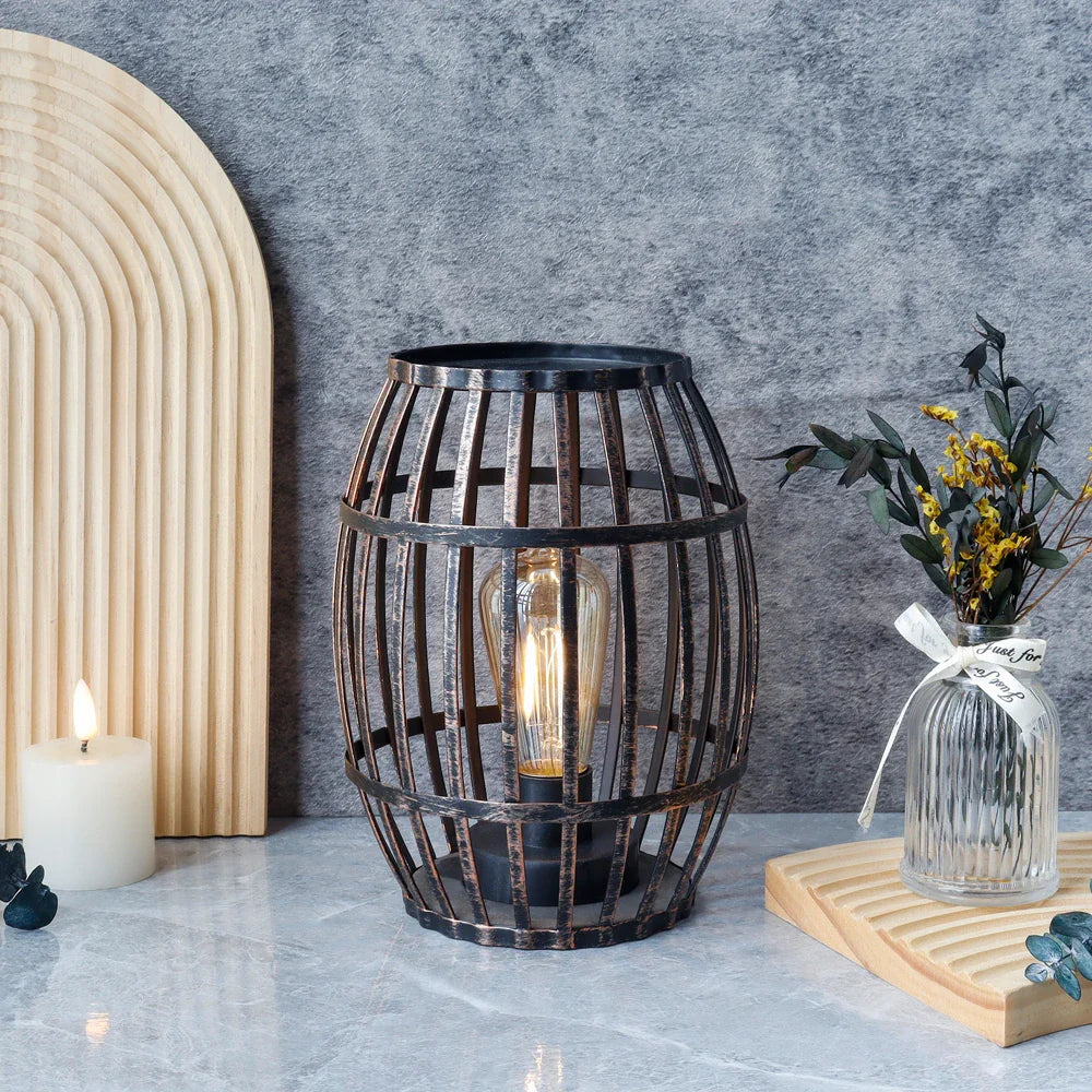 8"h Cordless Metal Wine Barrel Lamp(black Brushed Gold) battery operated lamps with nature-inspired artwork - product view 5