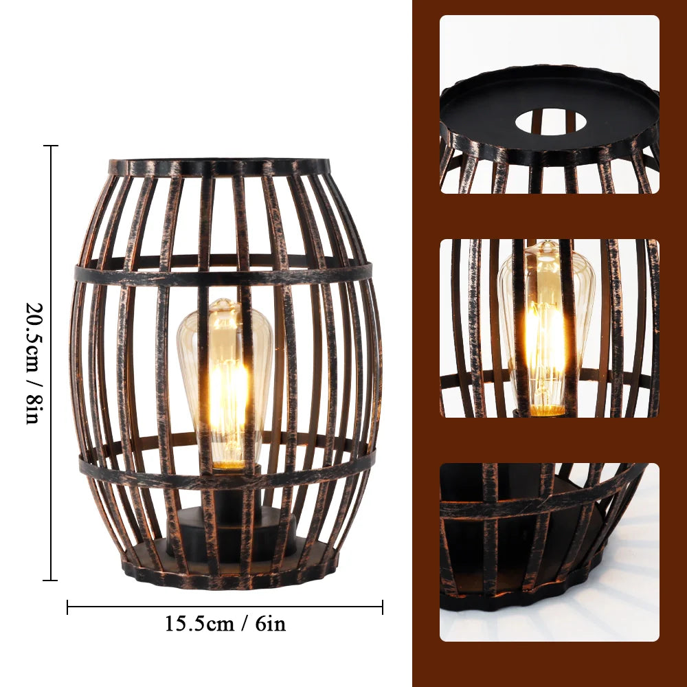 8"h Cordless Metal Wine Barrel Lamp(black Brushed Gold) battery operated lamps with nature-inspired artwork - product view 6