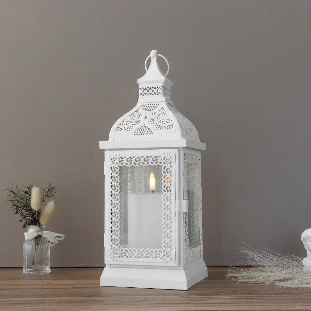 19'' High Decorative Hanging Lantern (cream) decorative candle lanterns with nature-inspired artwork - product view 5