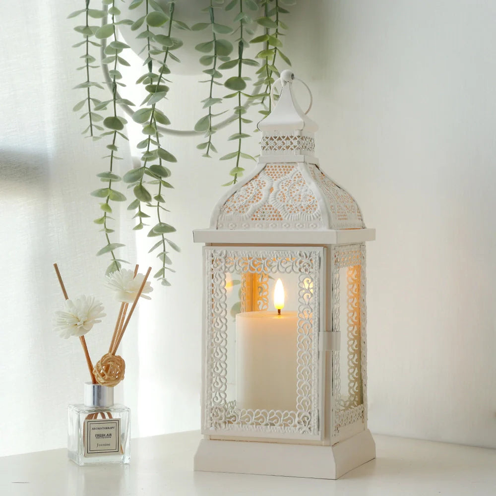 19'' High Decorative Hanging Lantern (cream) decorative candle lanterns with nature-inspired artwork