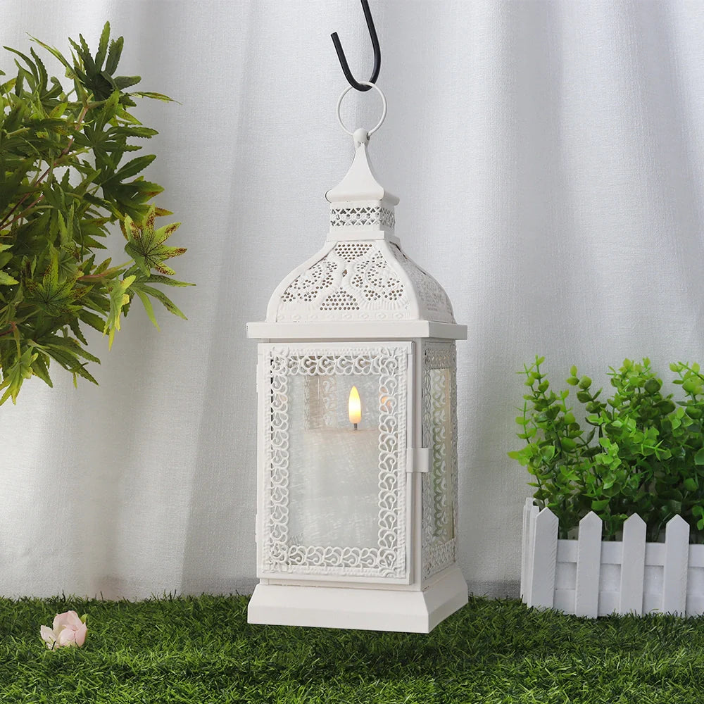 19'' High Decorative Hanging Lantern (cream) decorative candle lanterns with nature-inspired artwork - product view 2