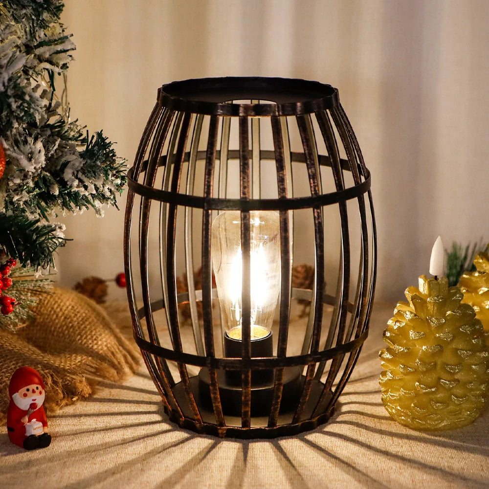 8"h Cordless Metal Wine Barrel Lamp(black Brushed Gold) battery operated lamps with nature-inspired artwork - product view 3