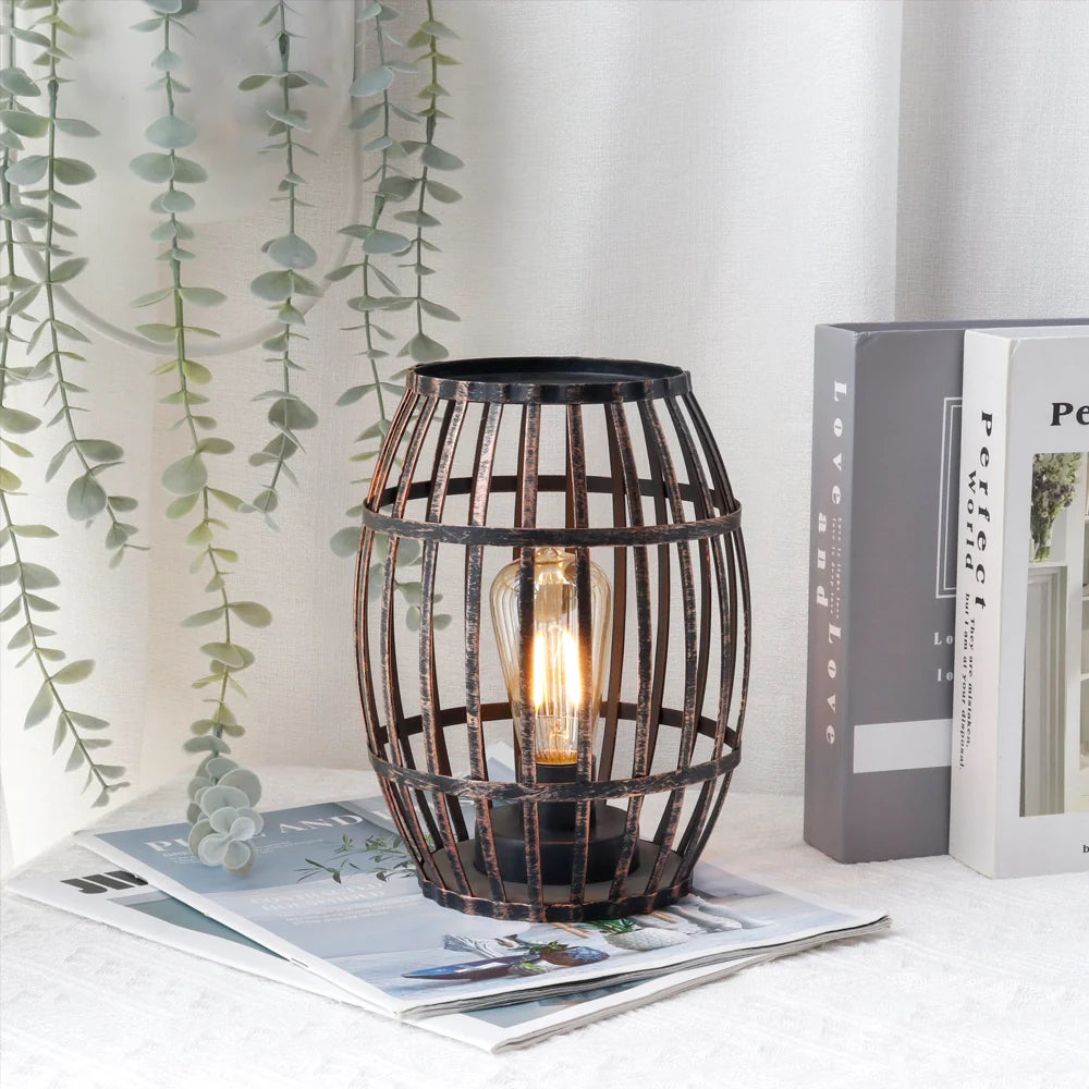 8"h Cordless Metal Wine Barrel Lamp(black Brushed Gold) battery operated lamps with nature-inspired artwork - product view 4