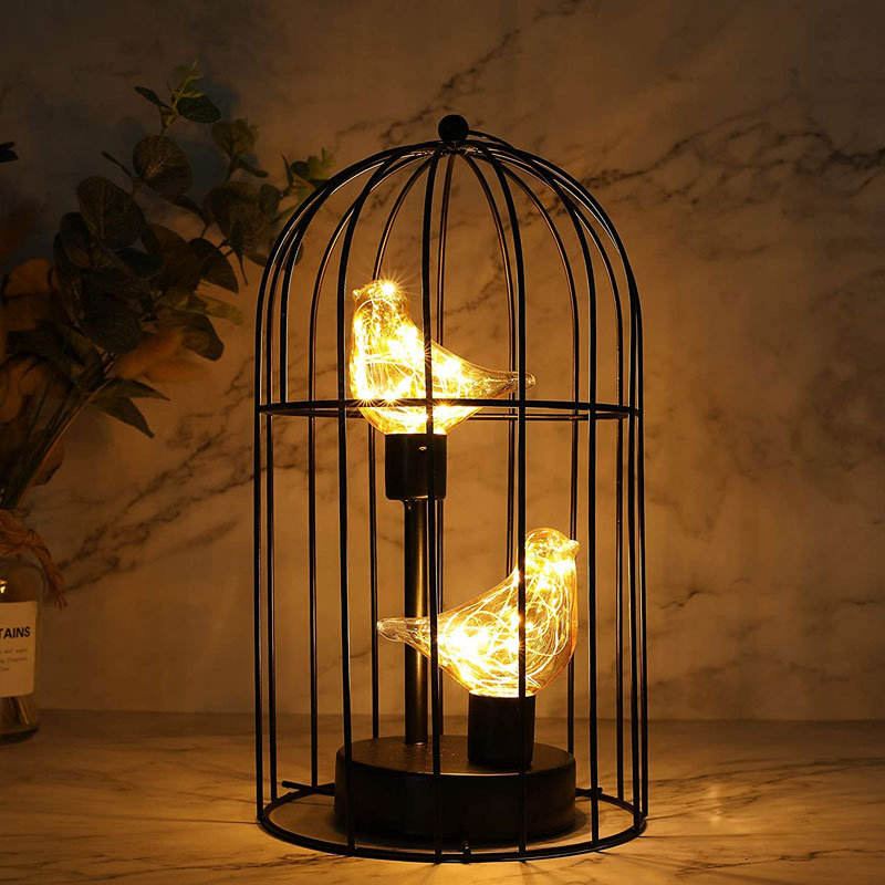 12"tall Battery Operated Birdcage Decorative Lamp battery operated lamps with nature-inspired artwork