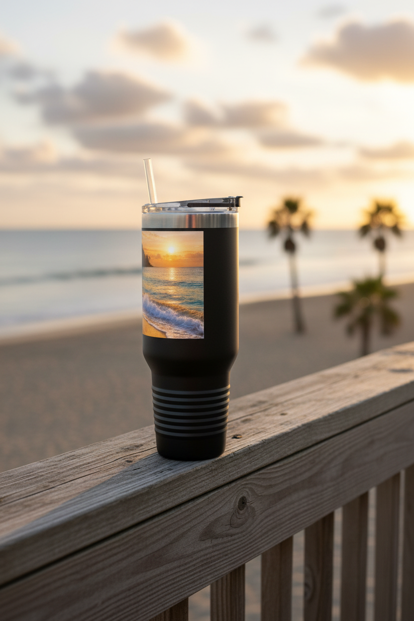 Beach mug on boardwalk