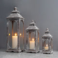 Set of 3 10/14/19.5''h Candle Lanterns(cement Grey) decorative candle lanterns with nature-inspired artwork