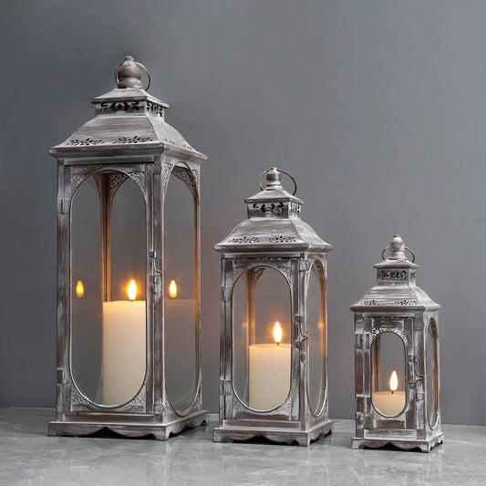 Set of 3  10/14/19.5''H Candle Lanterns(Cement Grey)