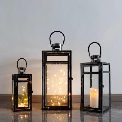  Set of 3 Stainless Steel Lantern (12/15/19'') decorative candle lanterns with nature-inspired artwork - product view 3