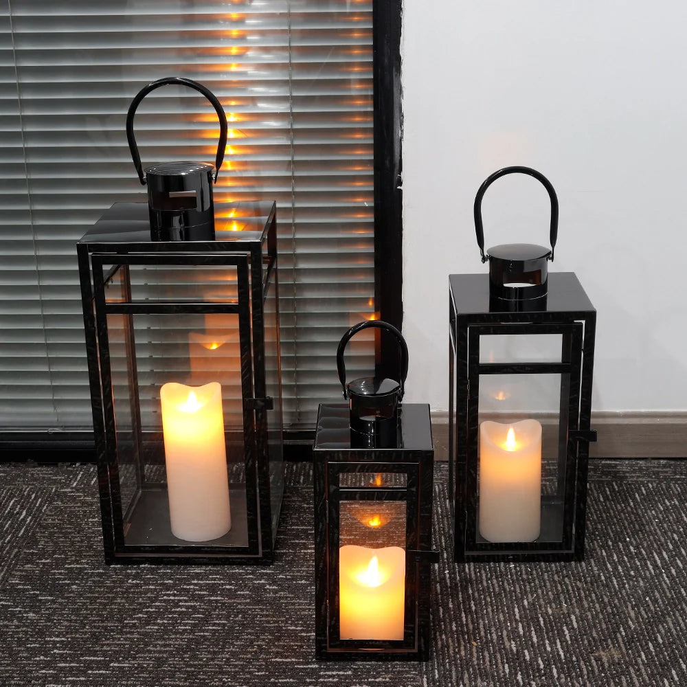  Set of 3 Stainless Steel Lantern (12/15/19'') decorative candle lanterns with nature-inspired artwork - product view 4