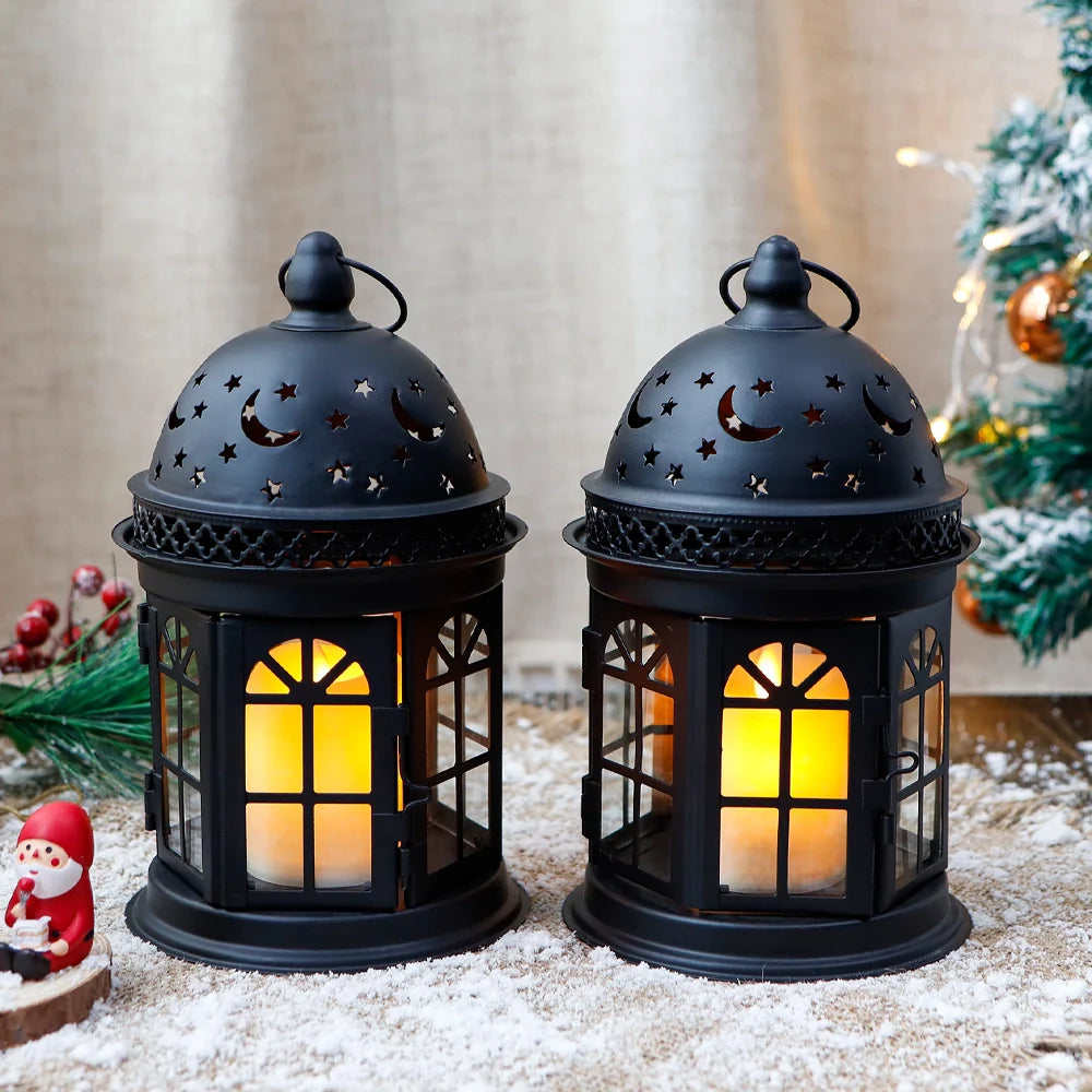 8.5 Inch High Decorative Lanterns ( Set of 2 ) decorative candle lanterns with nature-inspired artwork - product view 14