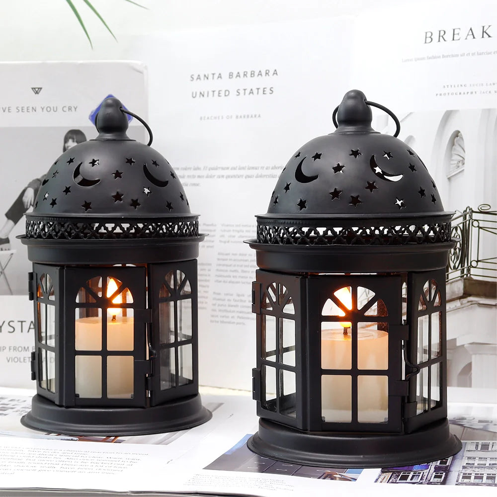 8.5 Inch High Decorative Lanterns ( Set of 2 ) decorative candle lanterns with nature-inspired artwork - product view 10