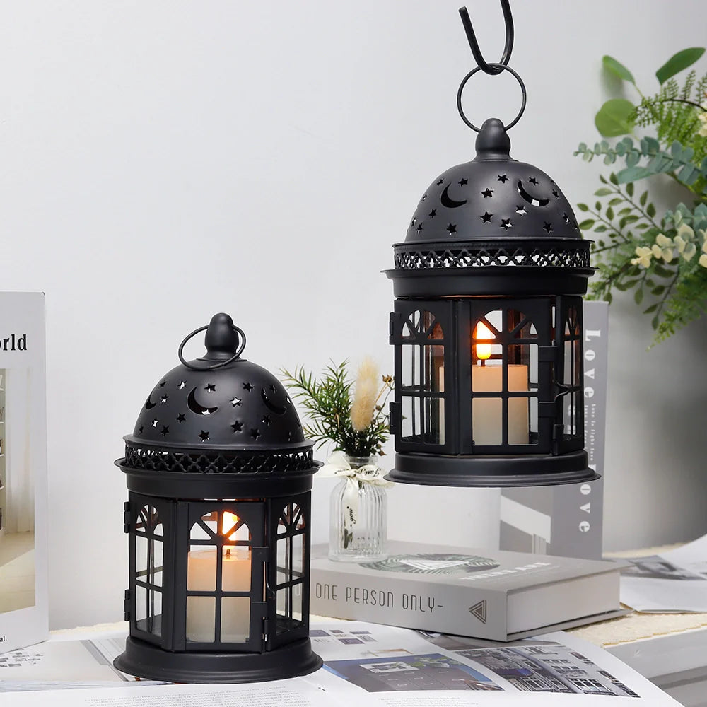 8.5 Inch High Decorative Lanterns ( Set of 2 ) decorative candle lanterns with nature-inspired artwork - product view 2