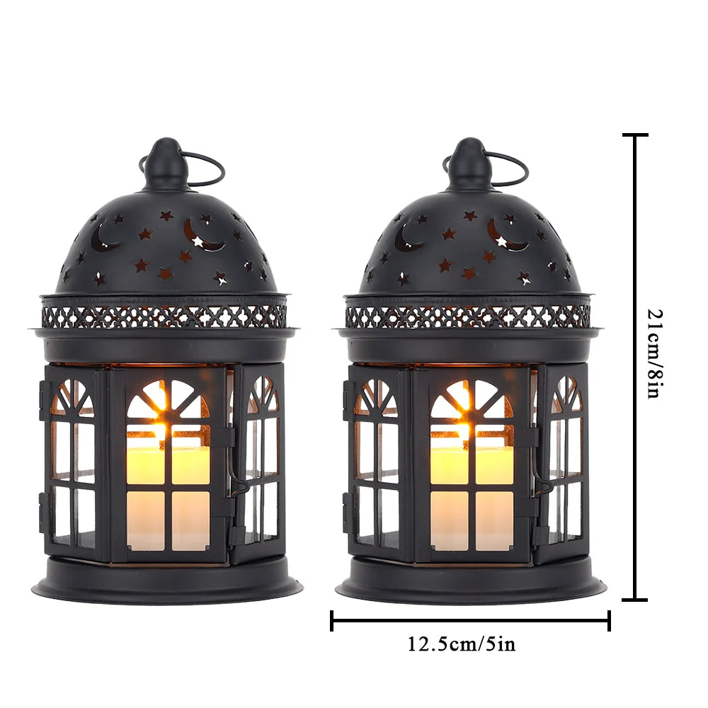 8.5 Inch High Decorative Lanterns ( Set of 2 ) decorative candle lanterns with nature-inspired artwork - product view 17