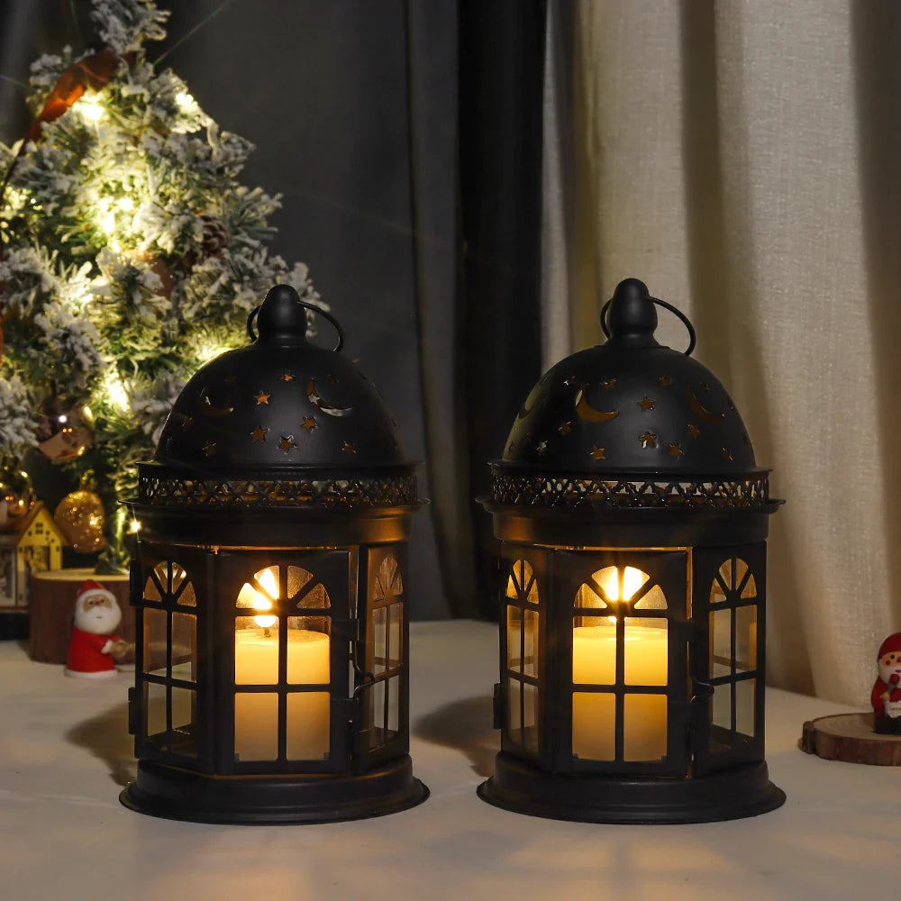 8.5 Inch High Decorative Lanterns ( Set of 2 ) decorative candle lanterns with nature-inspired artwork - product view 13